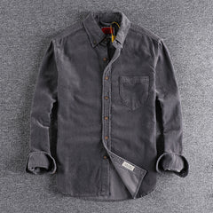 Retro Trendy Sleeve Color Matching Men's Corduroy Long Sleeve Shirt