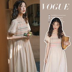 Embroidered Ethnic Style Plus Size Pregnant Women Dress