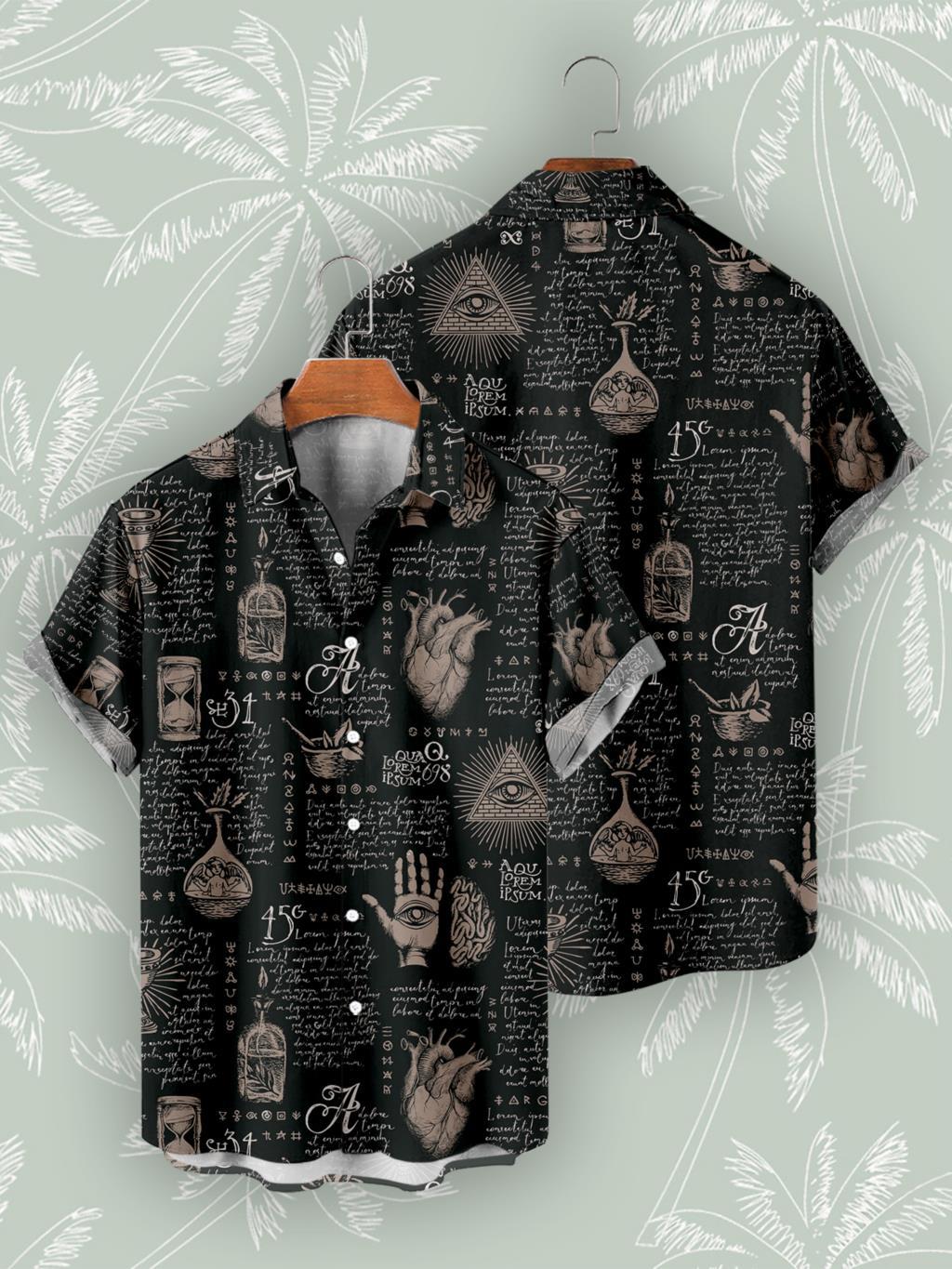 Casual 3D Digital Print Vintage Beach Shirt Men