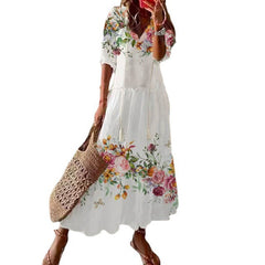 Long Sleeve Loose Bohemian Printed V-neck Maxi Dress