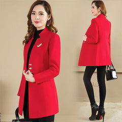 Woolen Coat Mid-length Stand Collar Coat