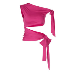 Personalized Retro Ribbon Shoulder Sleeveless Sexy Solid Color Slim Vest