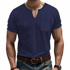 Men's Artificial Linen Bamboo Loose Casual Breathable V-neck Solid Color Short Sleeve