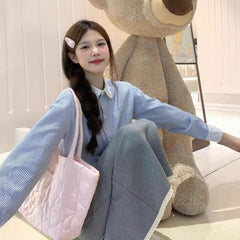 Blue Striped Long-sleeved Shirt For Women Spring And Autumn New Loose