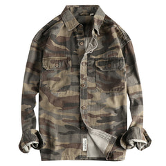 Washed Out Vintage Cotton Workwear Long-sleeved Shirt Coat