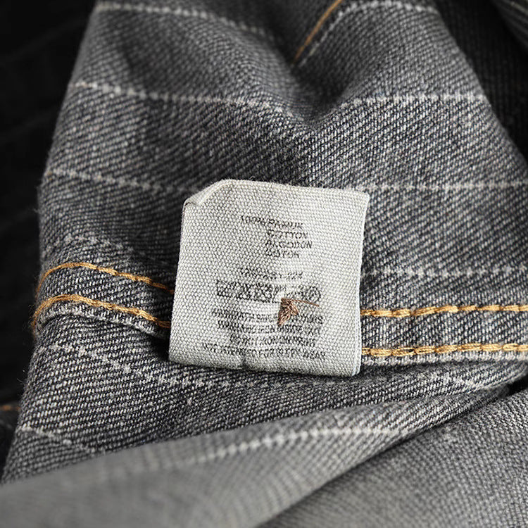Men's British Retro Black Gray Striped Denim Shirt