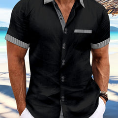 Striped Double Button Short Sleeve Casual Shirt