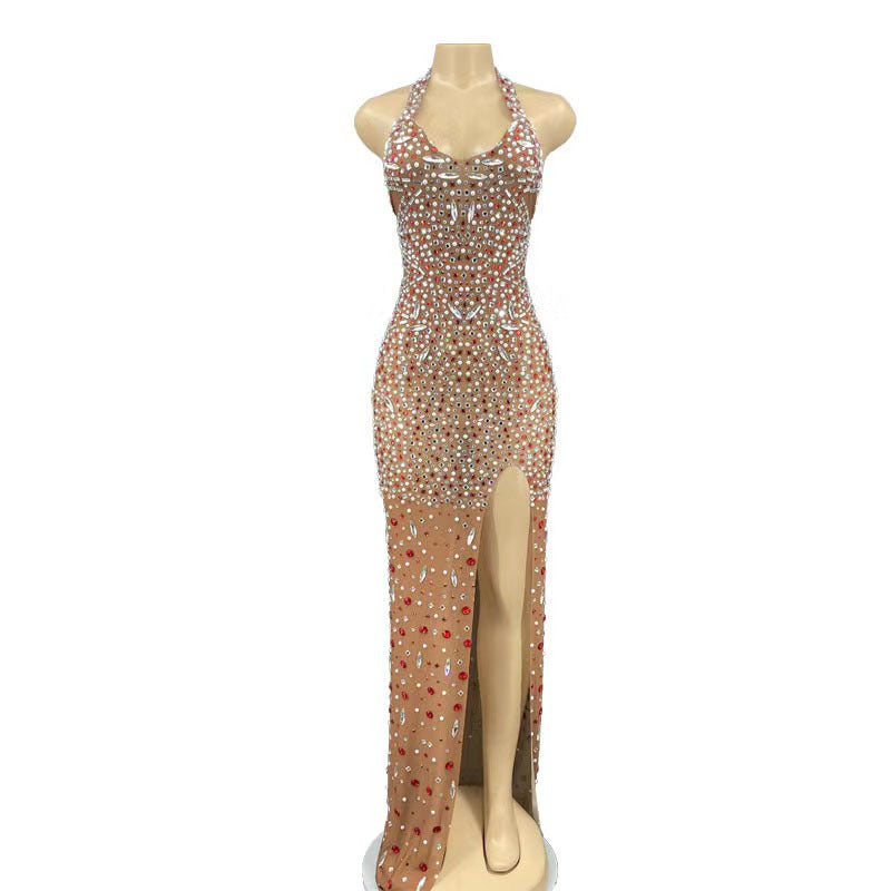 Glitter Rhinestone Prom Crystal Backless Dress Elegant