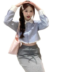 Blue Striped Long-sleeved Shirt For Women Spring And Autumn New Loose