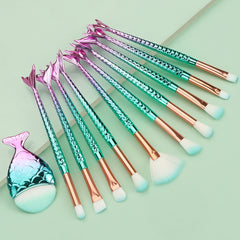 11 pcs mermaid makeup brushes, fish tail makeup brush set, beauty tools