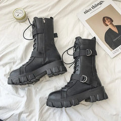 Women's Boots Fashion Motorcycle Boot Luxury High-tops Leather Boot Non Slip Platform Boots for Women Knight Boots Botas Mujer