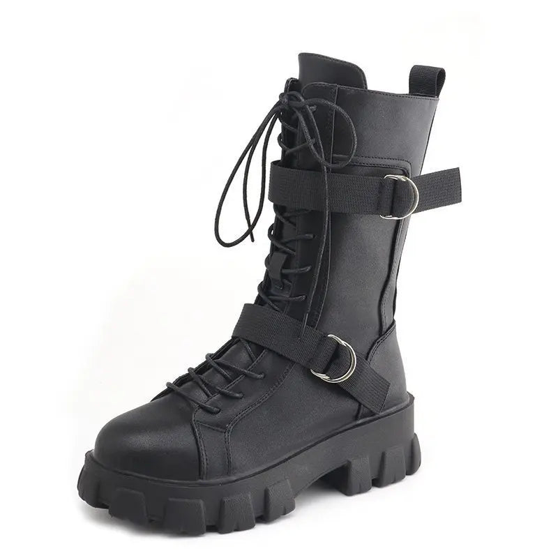 Women's Boots Fashion Motorcycle Boot Luxury High-tops Leather Boot Non Slip Platform Boots for Women Knight Boots Botas Mujer