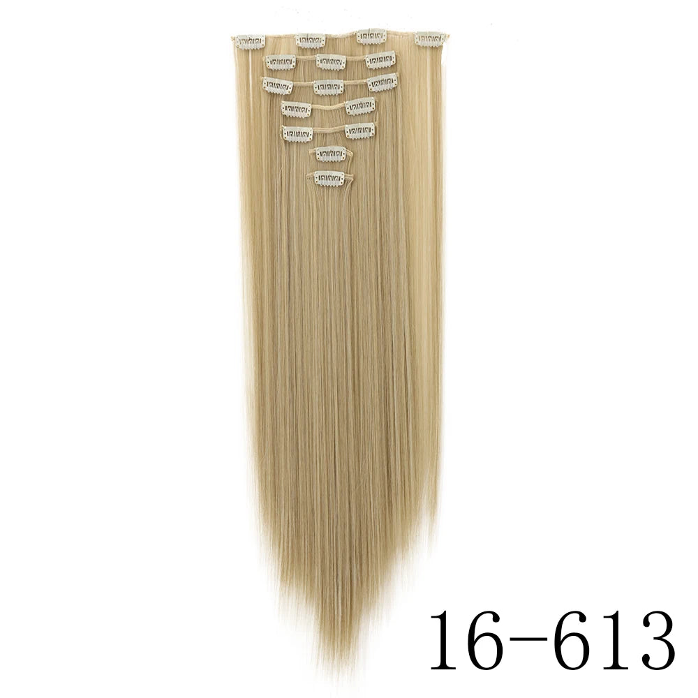 LANSA 7Clips Long Straight Synthetic Clip On Hair Extensions Cheveux Clip Naturel High Temperature Fiber Black Brown Hairpiece