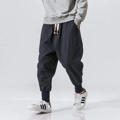 Men Harem Pants Streetwear Cotton Linen Joggers New Baggy Hip Hop Fashion Pants Casual Solid Trousers Male Trendy Sweatpants