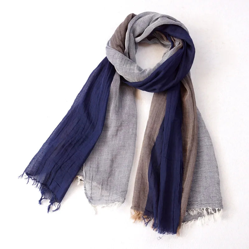 Designer Patchwork Men Scarf Cotton Linen Autumn Winter Men's Scarves Warm Neckerchief Pashmina Casual Male Bufandas Shawls