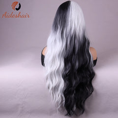 Synthetic wig  european and American fake hair network celebrity women's double black and white long roll corn hot in the water