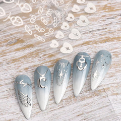 Nail Art Sticker Silver Star Bronzing Sun/Moon/Star/Wings/Hearts Nail Decal Self-Adhesive Manicure Slider Nail Decor Accessory