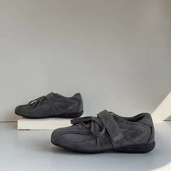 Women's Vulcanize Shoes Flat Sole Lace-up Hook & Loop Sneakers Women Leisure 2025 Spring Autumn Retro Ballet Zapatillas De Mujer