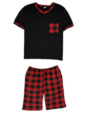 Mens Pajama Sets Short Sleeve Plaid Pajamas for Men Pjs Set Soft Lounge Sleepwear Pj Pants with Pockets Drawstring Shorts Shirts