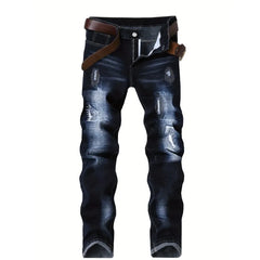 Men's Jeans Pant Break Hole Baggy Pants Y2k Man Clothing Embroidery Slim and Thin Elasticity Straight Trousers for Man Clothes