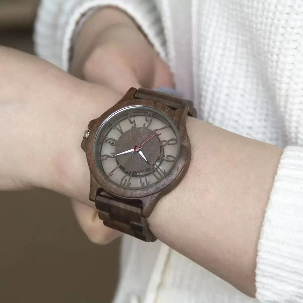 Mens Wooden Watch Handmade Engraved Quartz Timepiece