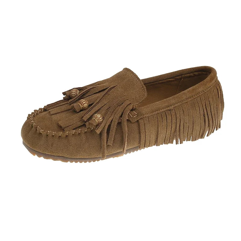 Flats Luxury Summer All-match Flat Bean Shoes Slip-on Lazy Women's Shoes Soft Soles Shallow Mouth Retro Tassel Women's Shoes