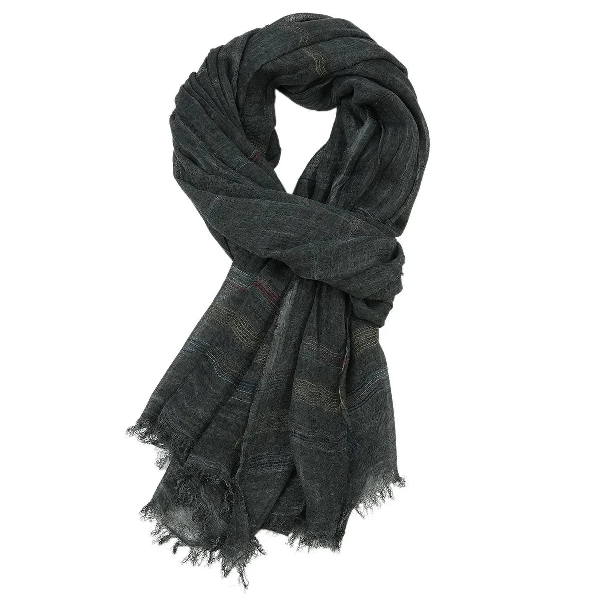 Mens Striped Cotton Linen Scarf Warm Fashion Wrap