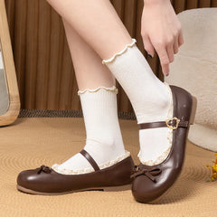 Women Flats Fashion Shoes Spring New Round Shallow Loafers Buckle Soft Sole Non-slip Sneakers Women Mouth Butterfly Knot Metal