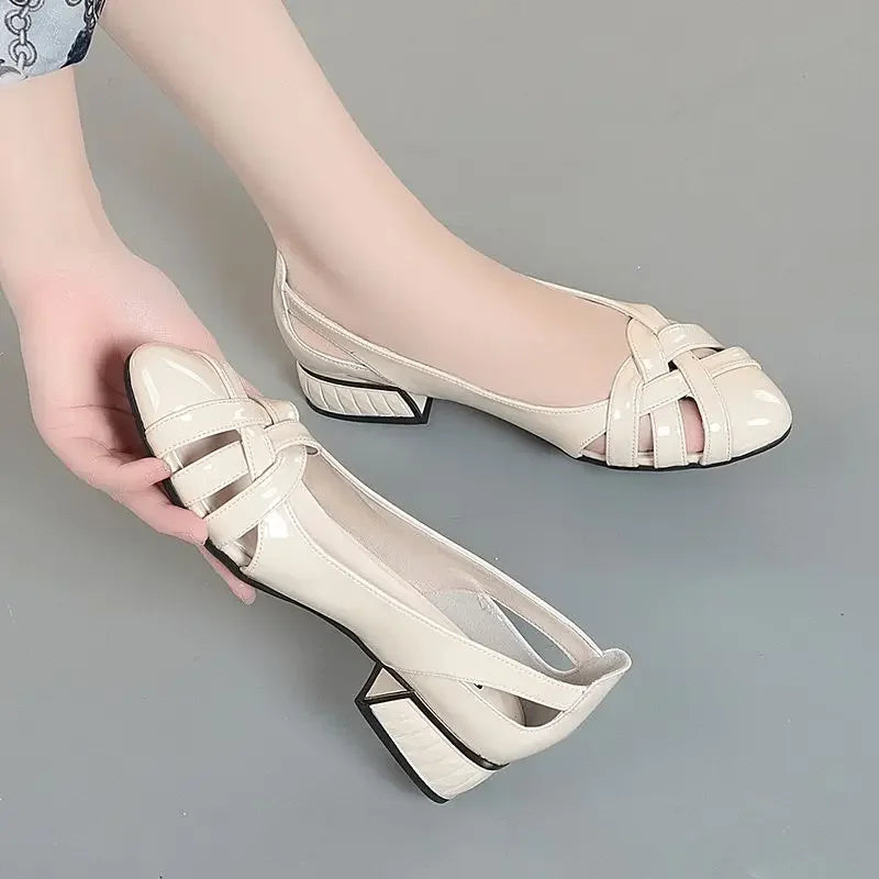 Sandals for Woman Pointed Toe Footwear Outdoor Women's Shoes Blue Summer 2025 Closed with Medium Heels Leather Chic and Elegant