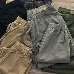 Cargo Pants Trousers for Men Casual Multi Pockets Stretchy Cuffs Thin Drawstring Elastic Waist Men Fitness Pants