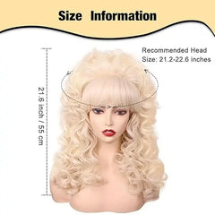 80s Long Curly Vintage Cosplay Wig with Bang for Women 60 70s Queen Synthetic Hair Wigs for Halloween Party