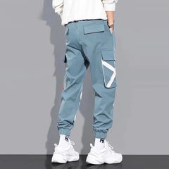 Men Casual Cargo Pants Male High Street Waist Drawstring Loose Multi Pocket Pants Fashion Straight Leg Comfortable Pants