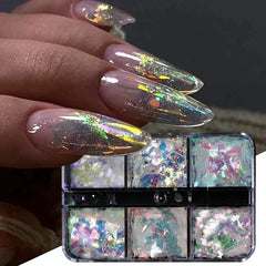 6 Grids AB Iridescent Nail Glitter Flakes Irregular Aurora Sparkle Sequin Crystal Glass Fairy Paillette DIY Manicure Decor Slice