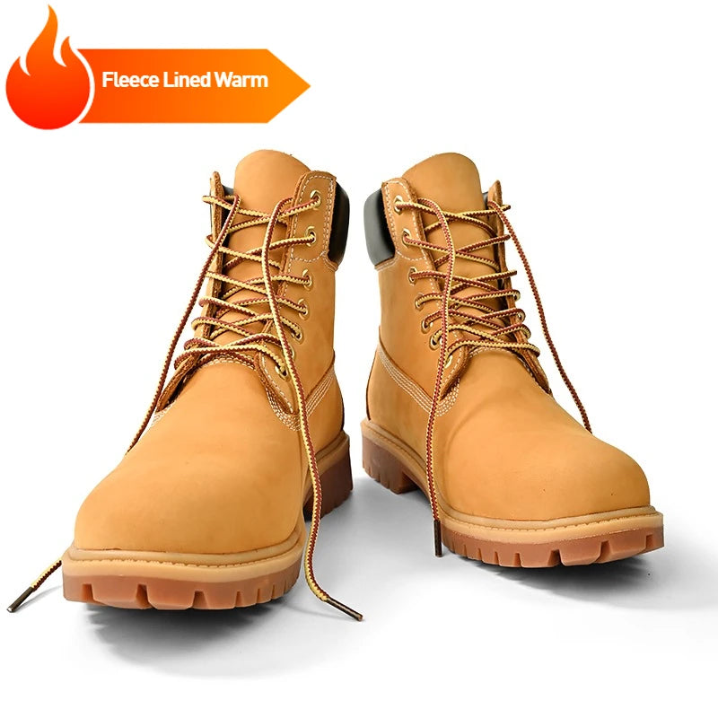 Men High Top Boots Premium Women Leather Shoes Fashion Outdoor Lace Up Anti Slip Ankle Boots Waterproof Non Slip Hiking Footwear