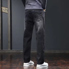 New Men Fashion Loose Straight Elasticity Jeans Male Wear-resistant Slim Fit Denim Pants Smart Casual Dark Gray Trousers