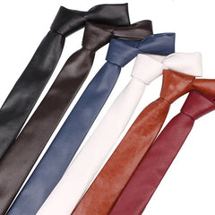 New PU Leather Ties for Men Casual Neckties 5cm Slim Fashion Solid Color Mens Necktie for Wedding Business Suit Tie
