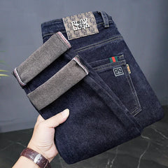 Spring Fashion Elastic Waist Vintage Pant Male Denim Straight High Street Trousers Ripped Soft Stretch Slim Fit Jeans Casual Men