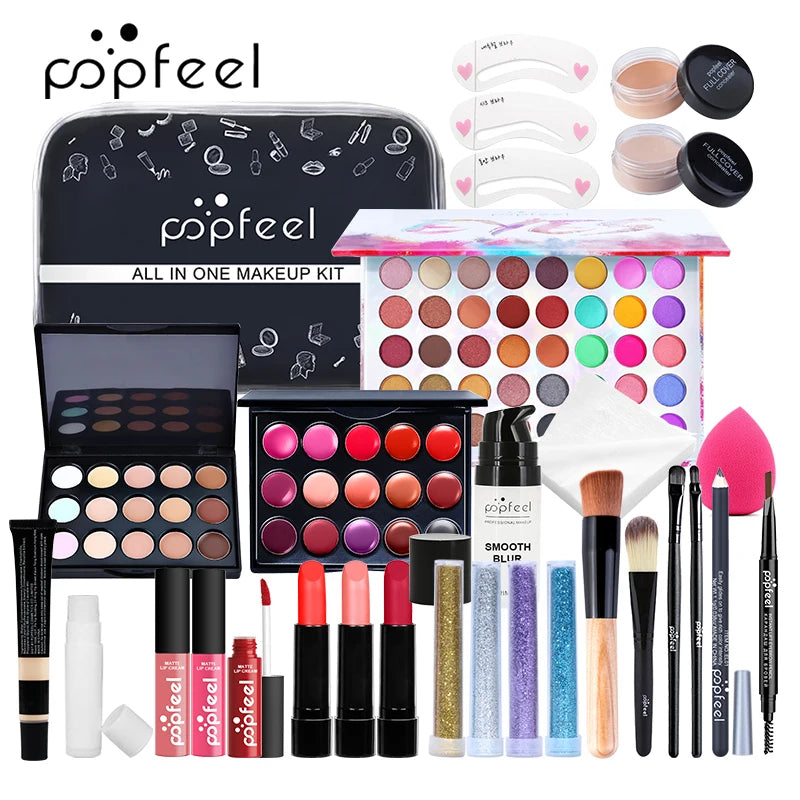 POPFEEL Complete Makeup Set for Women - All-in-One Cosmetic Kit for Girls and Teens – Includes Eyeshadow, Foundation。