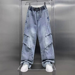 High-End Black Washed Straight Leg Jeans Loose Fit 2025 Trendy High Street Casual Pants for Men