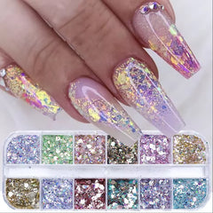 Mirror Iridescent Mixed Hexagon Nail Glitter Sequins Holographic Spangles Flakes Nail Art Powder Gel Polish Manicure Accessories
