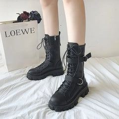 Women's Boots Fashion Motorcycle Boot Luxury High-tops Leather Boot Non Slip Platform Boots for Women Knight Boots Botas Mujer