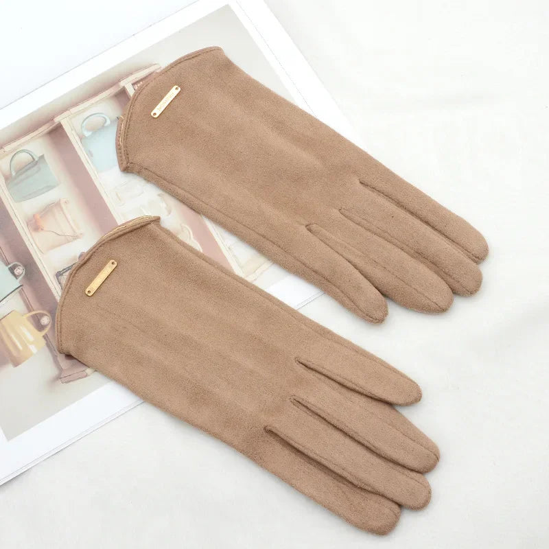 Women Touch Screen Gloves Fashion Mittens Autumn Winter Warm Thin Cashmere Solid Cycling Drive Suede Fabric Elegant Windproof