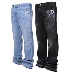 Jeans Men Denim Pant Vintage Straight Pants Mid Waist Stretch Distressed Washed Pockets Button Trousers Streetwear Denims