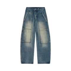 Men's Jeans Spring And Autumn Fashion Straight Tube Loose Washed Casual American Retro Original Color Wide Rivet Logging Pants