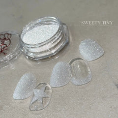 1Jar Shiny Silver White Nail Glitter Powder Reflective Crystal Diamond Chrome Pigment Dust Iridescent Nail Gel Polish Decoration