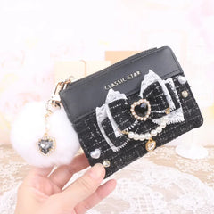 Women's Cute Wallet Female Lolita Small Short PU Leather Purse Ladies Card Holder Money Bag Fashion Blow Wallet Girls Gift