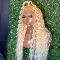 Synthetic Hair 26" Long Blonde Red Deep Curly Lace Front Wig For Women  Soft Glueless180%Density Preplucked Daily Cosplay