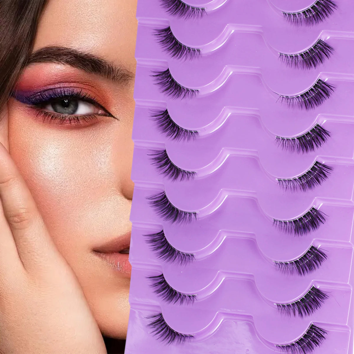 Half False Eyelashes, Natural Style, Thickened Cat Eye, 10 Pairs, 10mm Slim Short False Eyelashes, Suitable for Daily Use