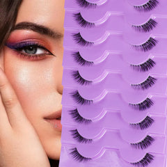 Half False Eyelashes, Natural Style, Thickened Cat Eye, 10 Pairs, 10mm Slim Short False Eyelashes, Suitable for Daily Use