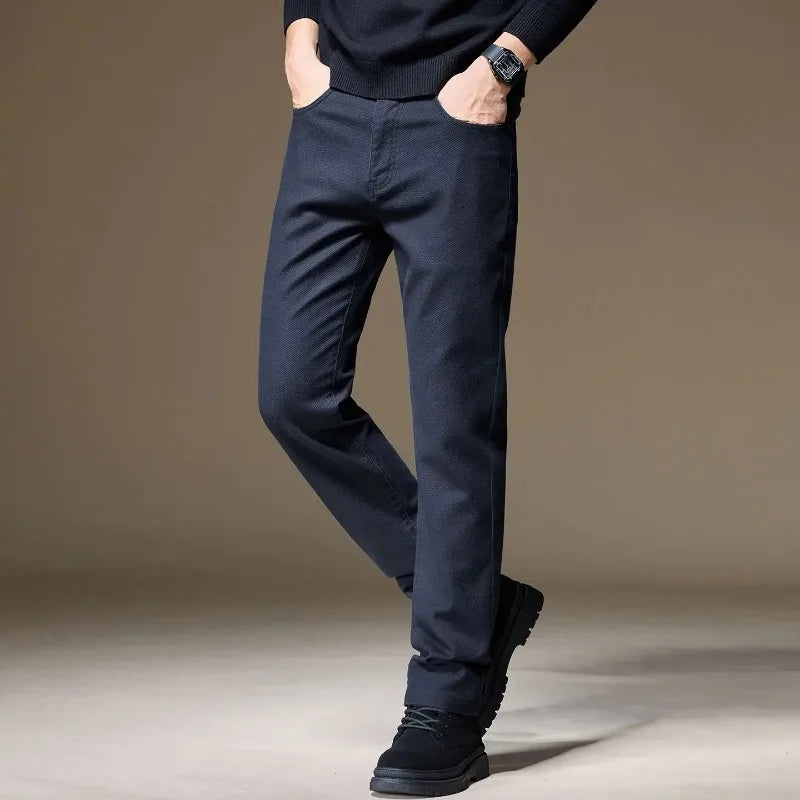 Mens Casual Cotton Pants Straight Business Work Trousers